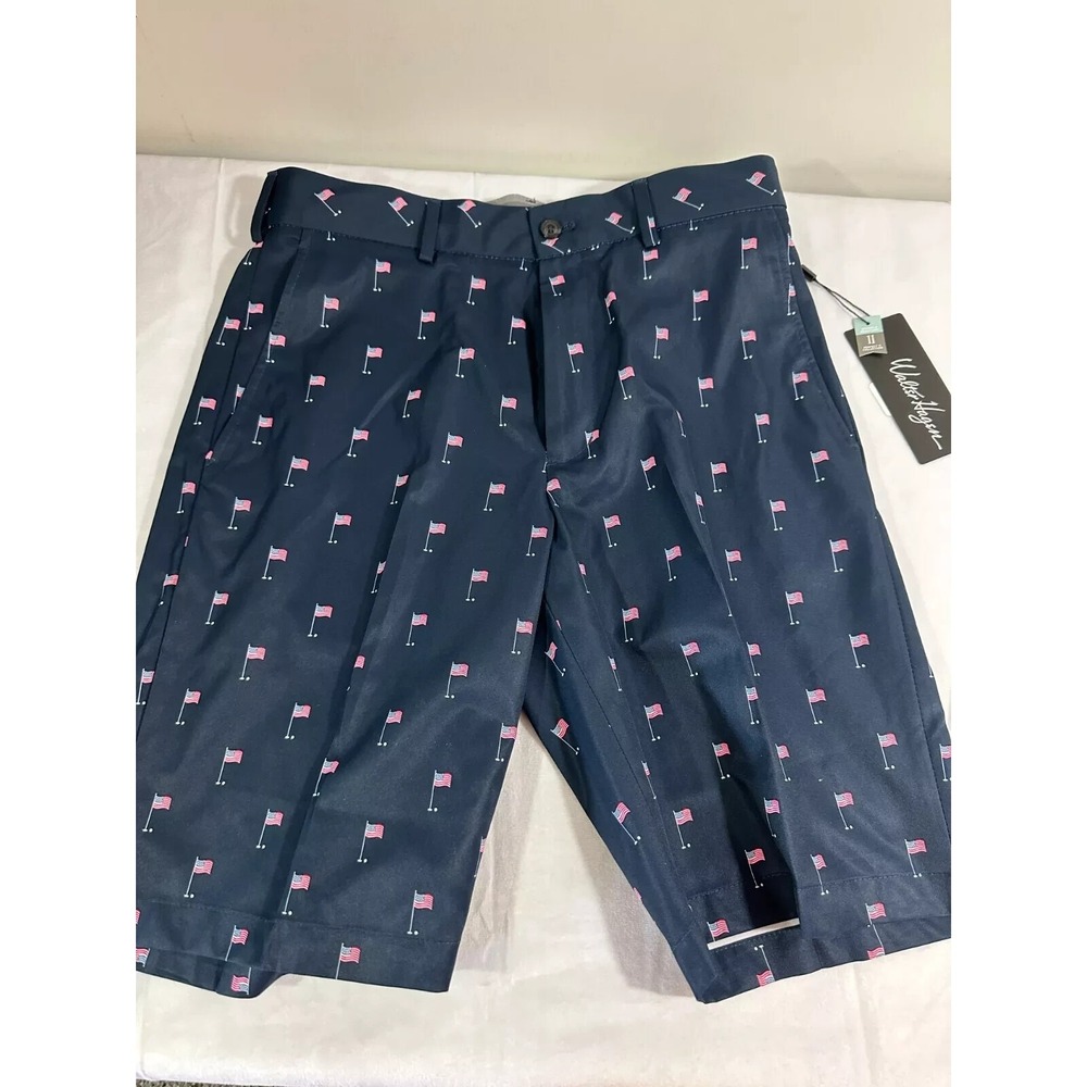 Walter Hagen Mens Perfect 11 Golf Shorts Tee Flag Navy Pattern Size 30 New 10"